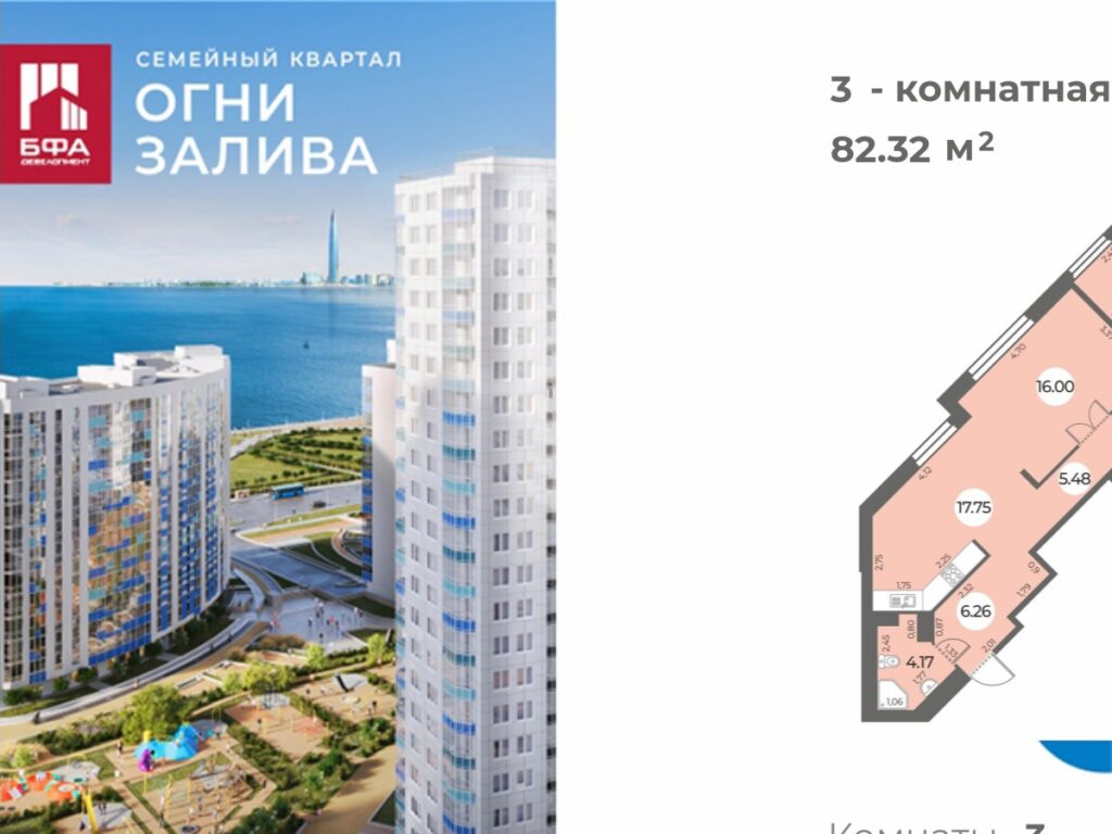 3-комнатная квартира 82.32 м2, 5-й этаж
