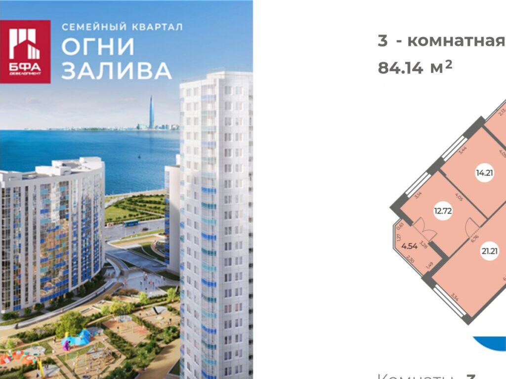 3-комнатная квартира 84.14 м2, 8-й этаж