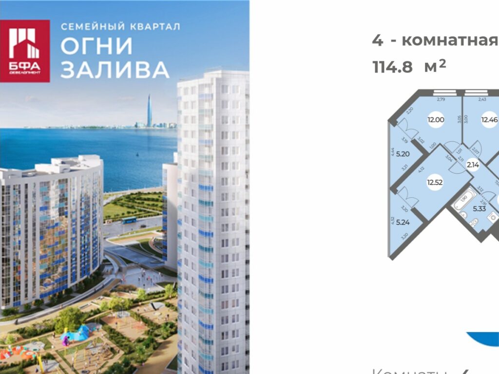 4-комнатная квартира 114.8 м2, 14-й этаж
