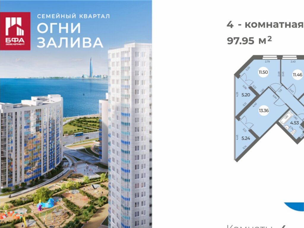 4-комнатная квартира 97.95 м2, 14-й этаж