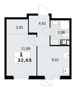 1-комнатная квартира 32.65 м2, 8-й этаж