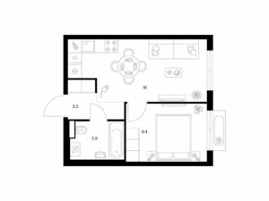 1-комнатная квартира 32.5 м2, 5-й этаж