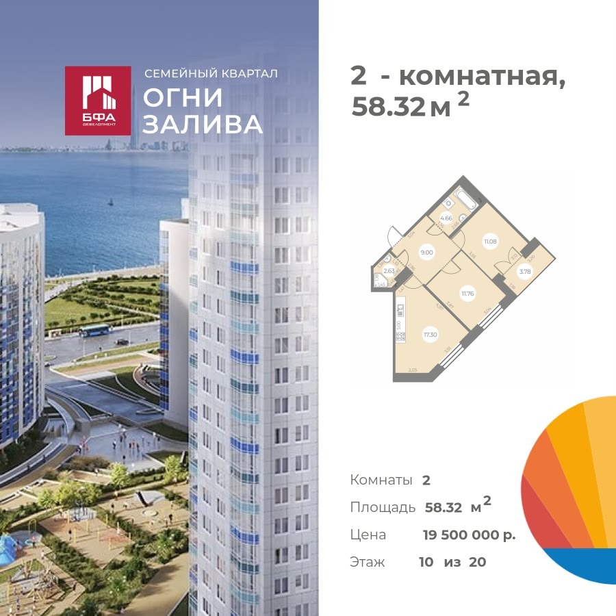 2-комнатная квартира 58.32 м2, 10-й этаж