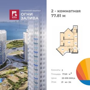 2-комнатная квартира 77.81 м2, 21-й этаж