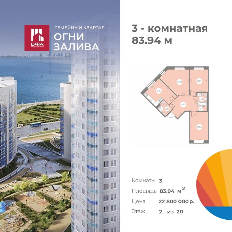 3-комнатная квартира 83.94 м2, 2-й этаж