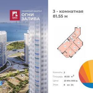 3-комнатная квартира 81.55 м2, 8-й этаж